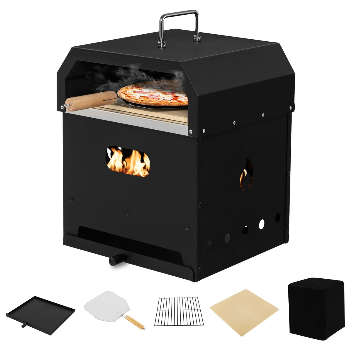 4-in-1 Outdoor Portable Pizza Oven with 12 Inch Pizza Stone-Outdoor Grills-DECOROLALA