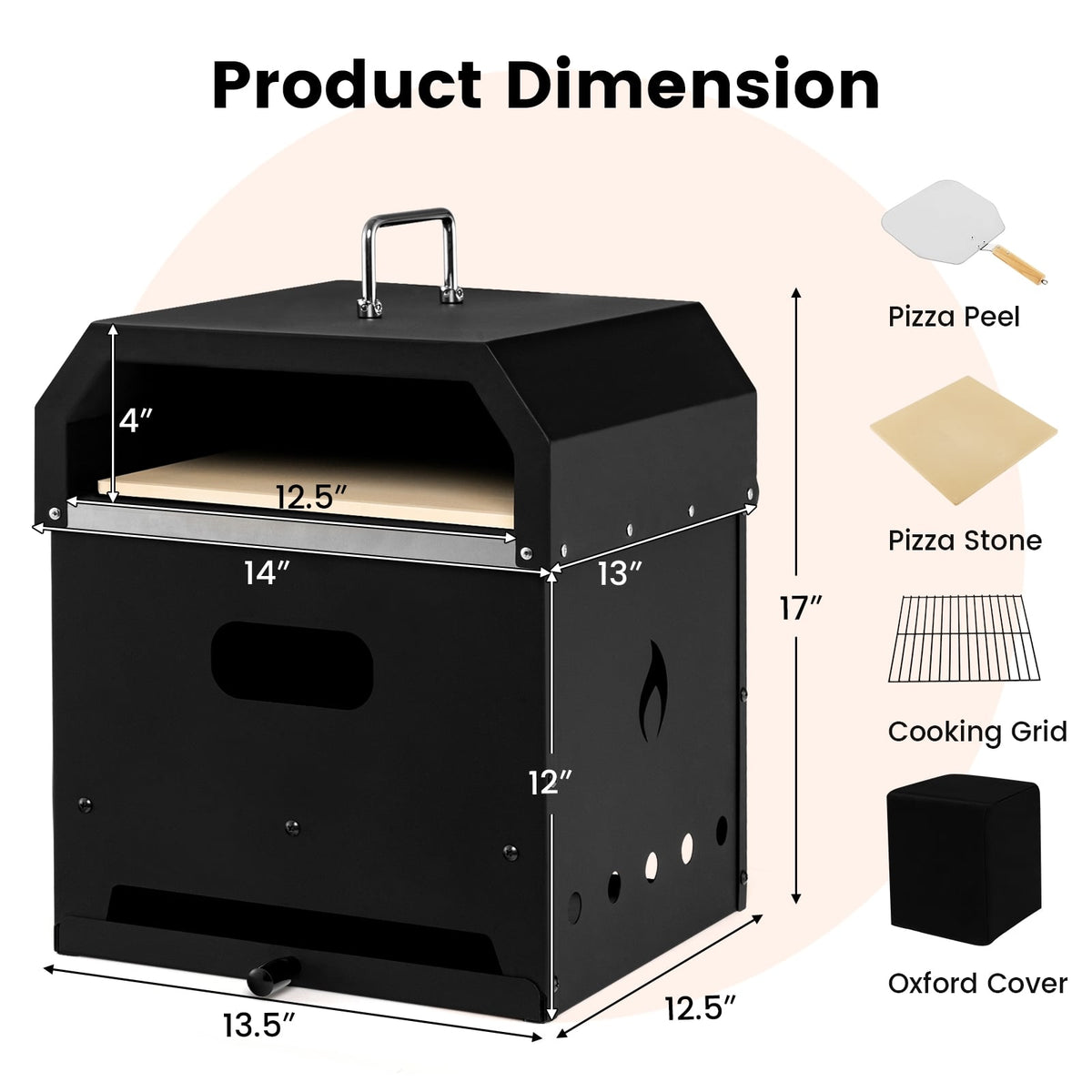 4-in-1 Outdoor Portable Pizza Oven with 12 Inch Pizza Stone-Outdoor Grills-DECOROLALA