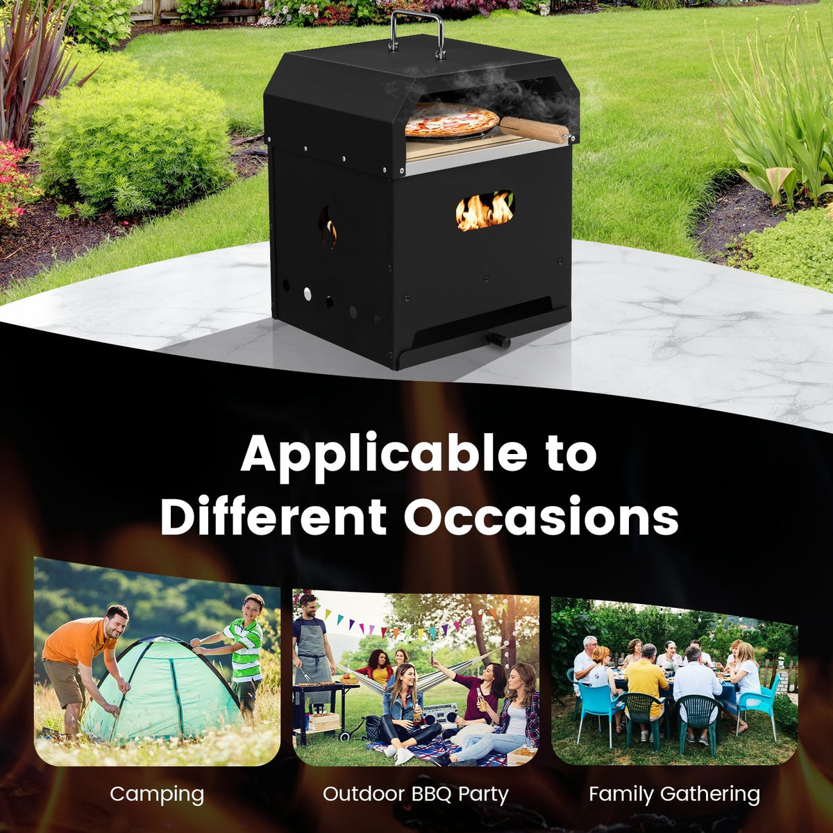 4-in-1 Outdoor Portable Pizza Oven with 12 Inch Pizza Stone-Outdoor Grills-DECOROLALA