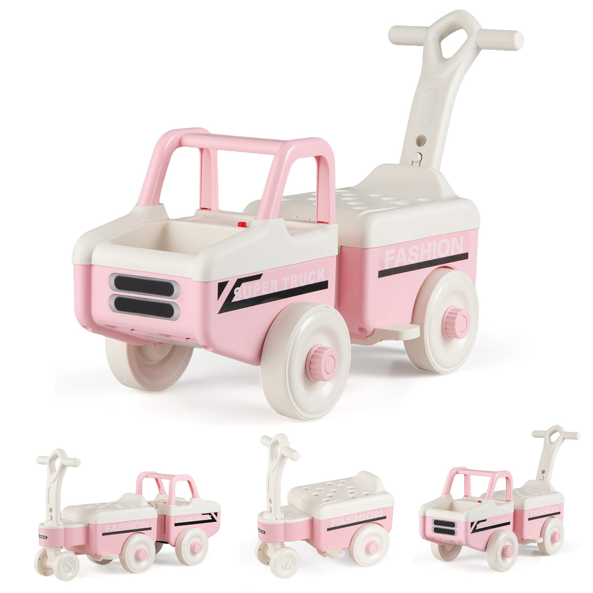 4 in 1 Ride on Push Car with Music and Under-Seat Storage for Boys Girls