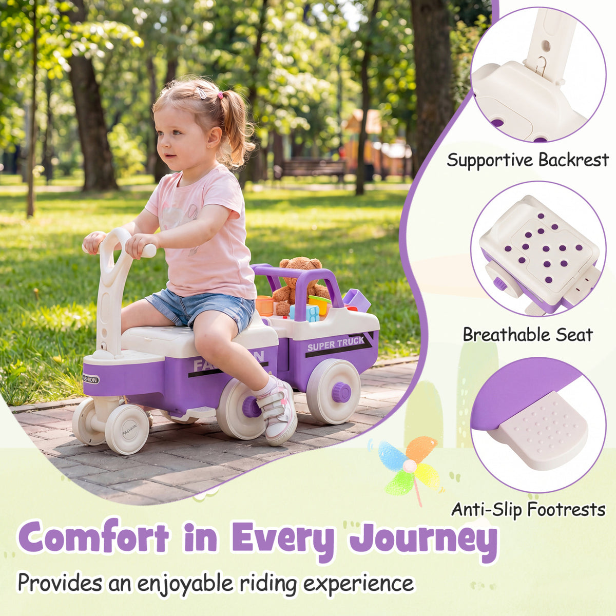 4 in 1 Ride on Push Car with Music and Under-Seat Storage for Boys Girls