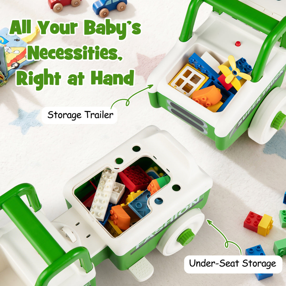 4 in 1 Ride on Push Car with Music and Under-Seat Storage for Boys Girls
