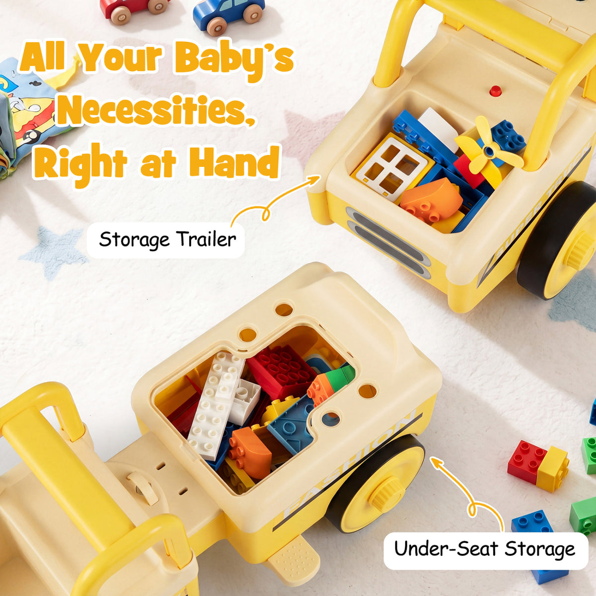 4 in 1 Ride on Push Car with Music and Under-Seat Storage for Boys Girls