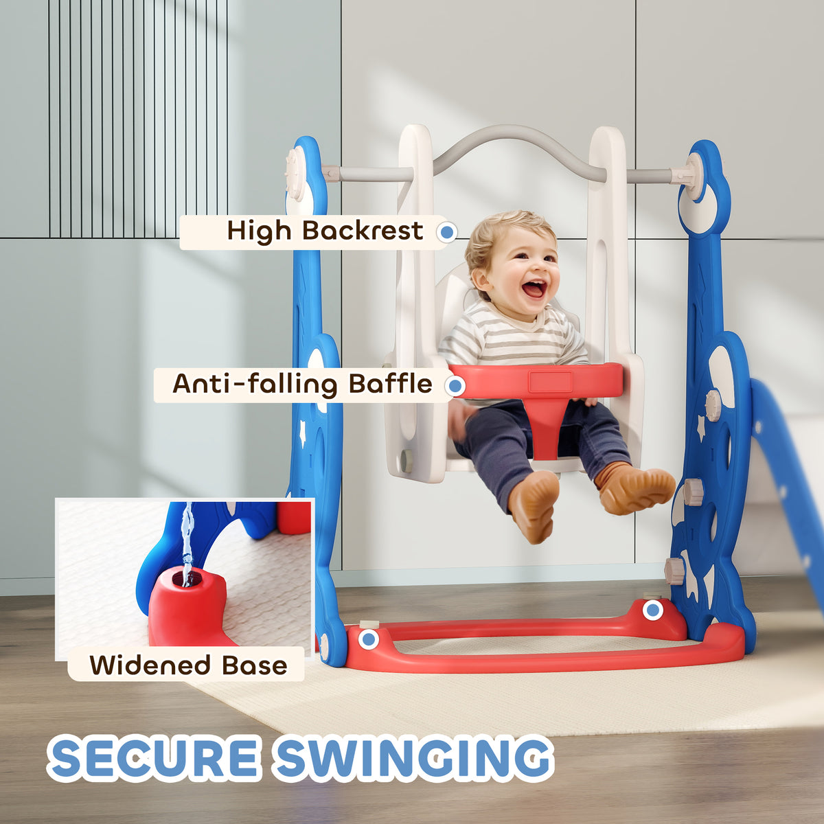 4-in-1 Slide and Swing Set with Basketball Hoop, Climber, for Ages 1.5-4 Boys Girls Toddler, Rocket Themed, Dark Blue-Toys & Games > Kids Outdoor Play > Gym Sets & Swings-DECOROLALA