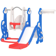 4-in-1 Slide and Swing Set with Basketball Hoop, Climber, for Ages 1.5-4 Boys Girls Toddler, Rocket Themed, Dark Blue-Toys & Games > Kids Outdoor Play > Gym Sets & Swings-DECOROLALA