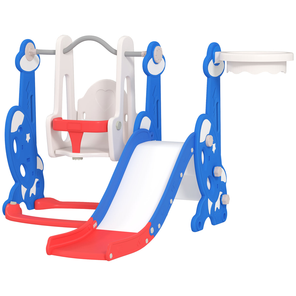 4-in-1 Slide and Swing Set with Basketball Hoop, Climber, for Ages 1.5-4 Boys Girls Toddler, Rocket Themed, Dark Blue-Toys & Games > Kids Outdoor Play > Gym Sets & Swings-DECOROLALA