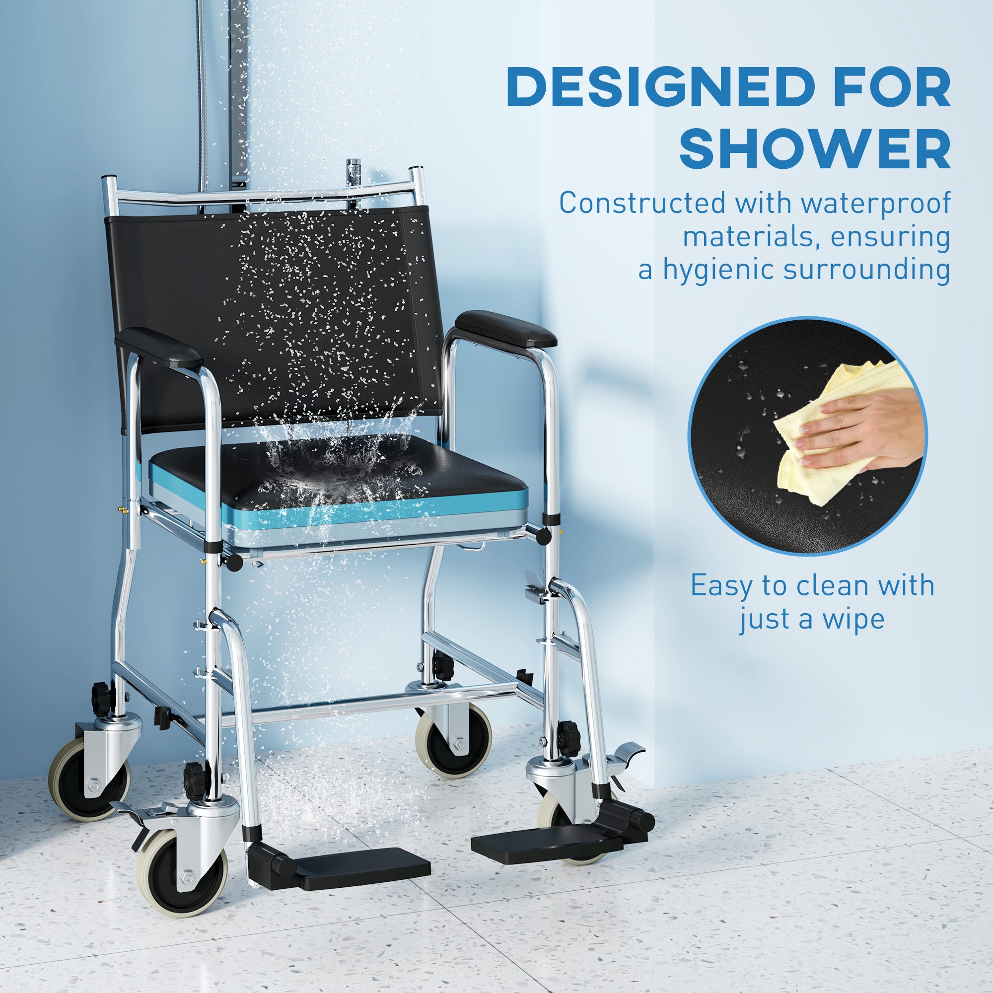 4-in-1 Rolling Shower Chair Bedside Commode - Black 300 lbs-DECOROLALA