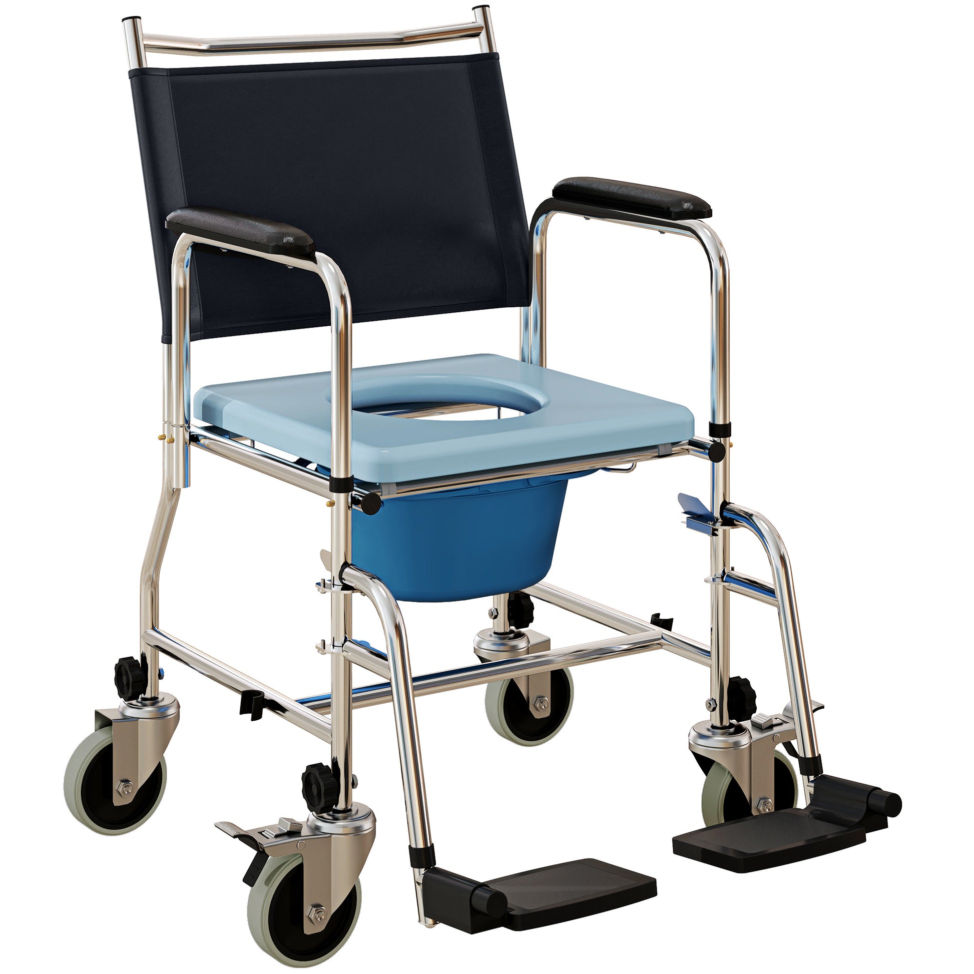 4-in-1 Rolling Shower Chair Bedside Commode - Black 300 lbs-DECOROLALA