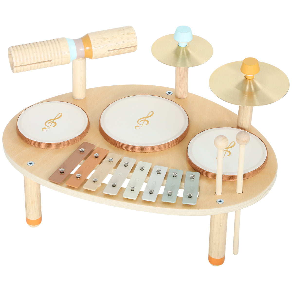 Toddler Drum Set, 4-in-1 Musical Instruments for Kids 2+, Gifts for Girls Boys Birthday, Natural Wood-Toys & Games > Baby & Toddler Toys > Electronic Musical Pianos-DECOROLALA