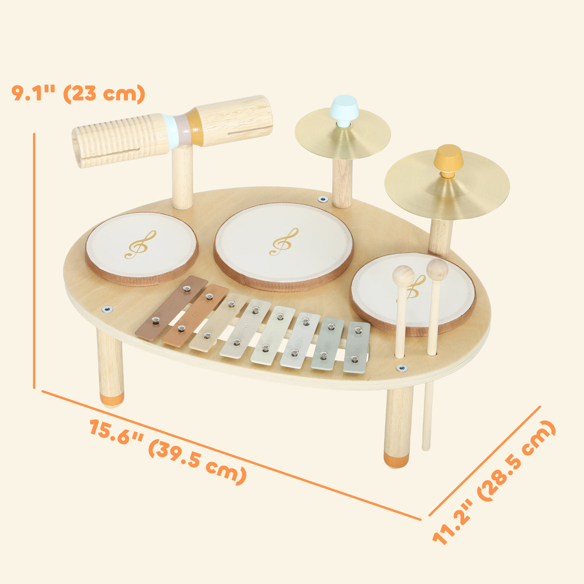 Toddler Drum Set, 4-in-1 Musical Instruments for Kids 2+, Gifts for Girls Boys Birthday, Natural Wood-Toys & Games > Baby & Toddler Toys > Electronic Musical Pianos-DECOROLALA