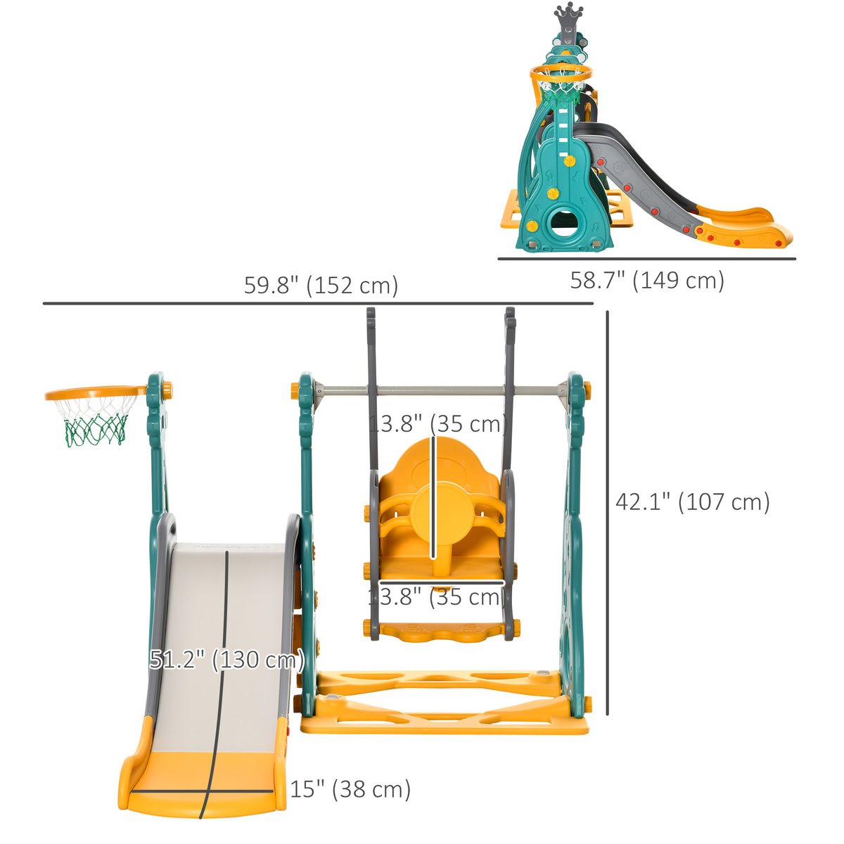 4-in-1 Toddler Slide and Swing Set with Basketball Hoop - Blue/Grey-Toys & Games > Kids Outdoor Play > Gym Sets & Swings-DECOROLALA