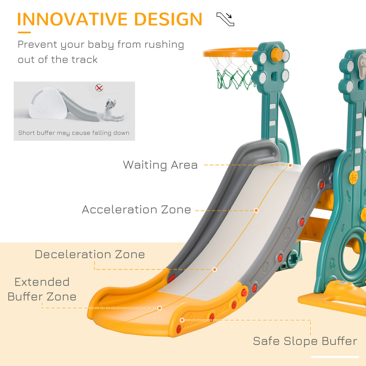 4-in-1 Toddler Slide and Swing Set with Basketball Hoop - Blue/Grey-Toys & Games > Kids Outdoor Play > Gym Sets & Swings-DECOROLALA