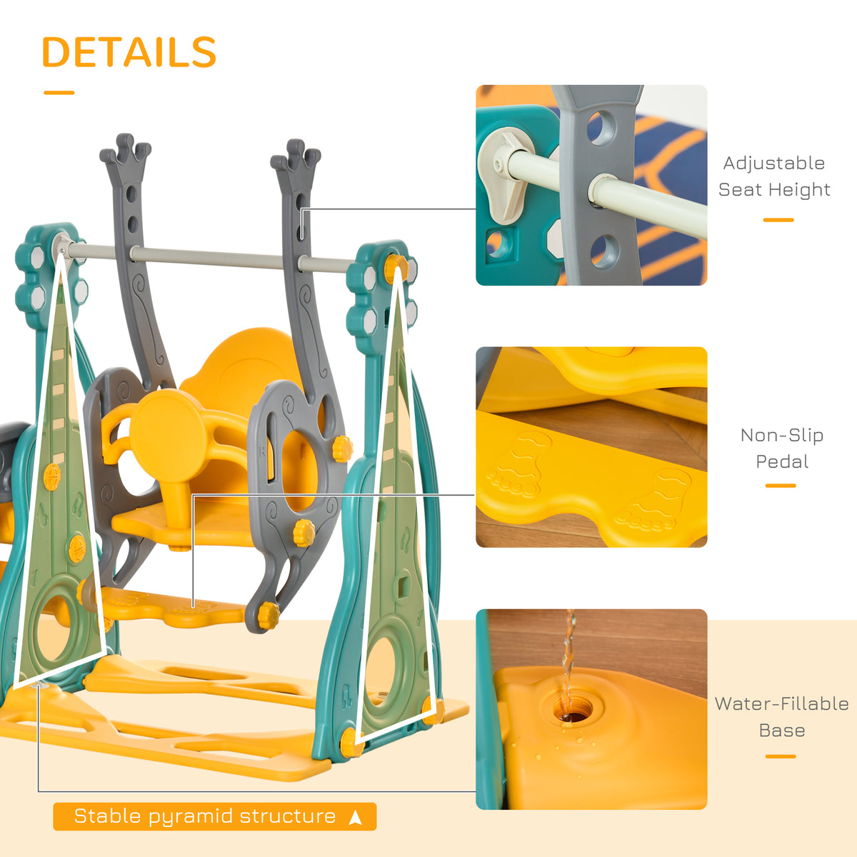 4-in-1 Toddler Slide and Swing Set with Basketball Hoop - Blue/Grey-Toys & Games > Kids Outdoor Play > Gym Sets & Swings-DECOROLALA