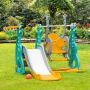 4-in-1 Toddler Slide and Swing Set with Basketball Hoop - Blue/Grey-Toys & Games > Kids Outdoor Play > Gym Sets & Swings-DECOROLALA