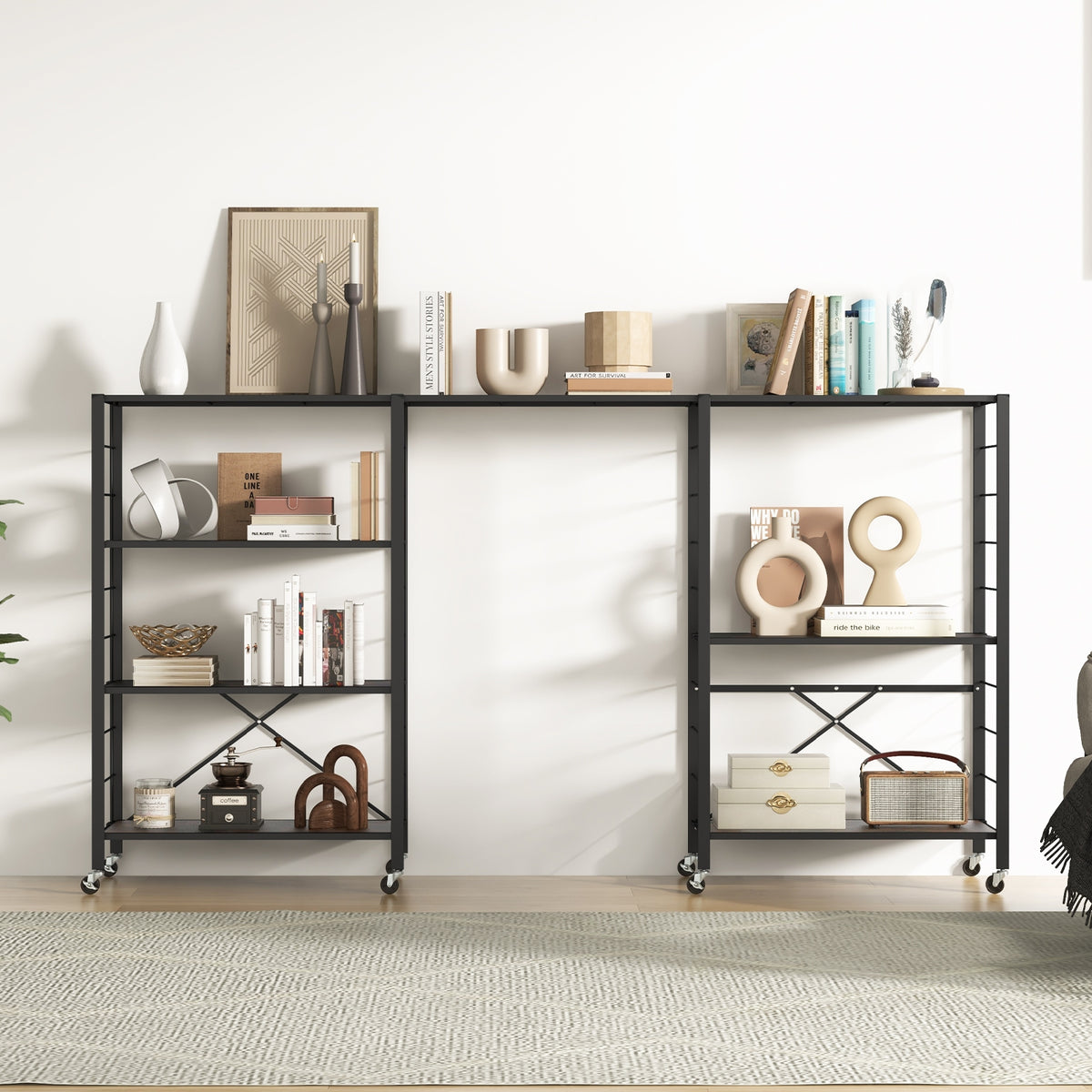 4-tier Foldable Storage Shelf for Tool Room Kitchen Living Room-Black-Baker’s Racks-DECOROLALA