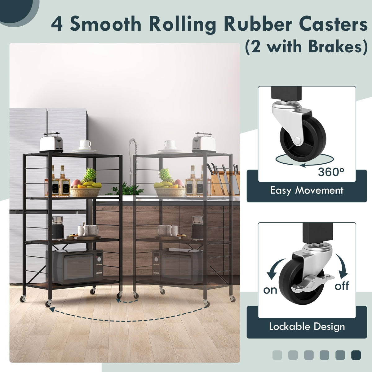 4-tier Foldable Storage Shelf for Tool Room Kitchen Living Room-Black-Baker’s Racks-DECOROLALA