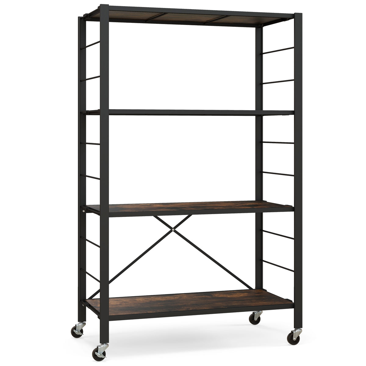 4-tier Foldable Storage Shelf for Tool Room Kitchen Living Room-Black-Baker’s Racks-DECOROLALA