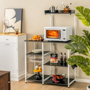 4-tier Kitchen Baker's Rack with Basket and 5 Hooks-Black-Baker’s Racks-DECOROLALA