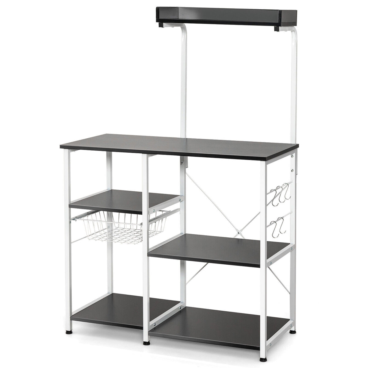 4-tier Kitchen Baker's Rack with Basket and 5 Hooks-Black-Baker’s Racks-DECOROLALA