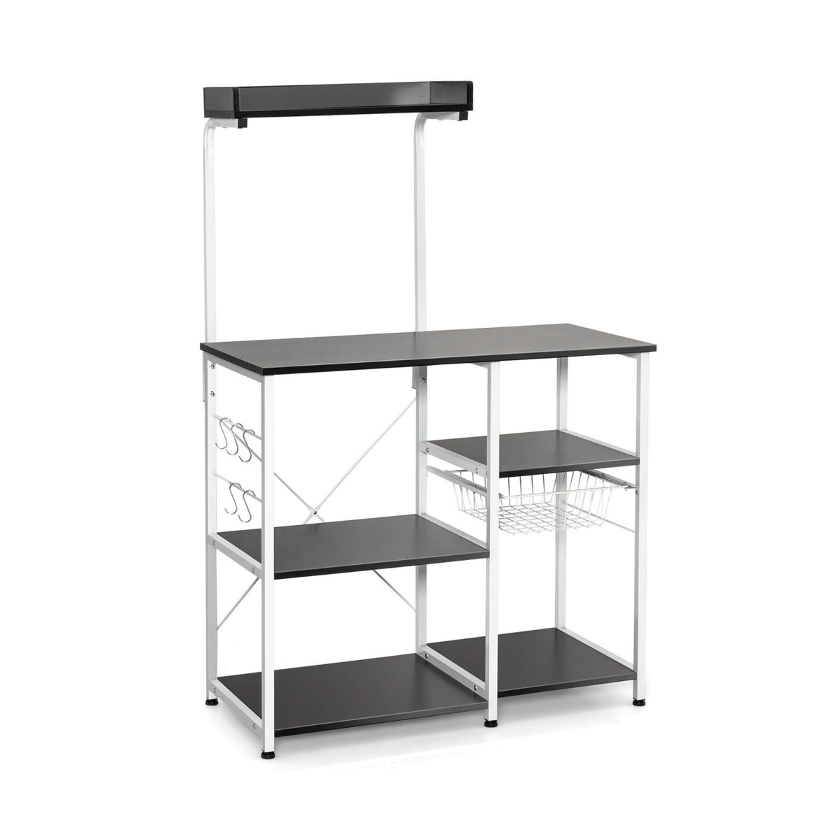 4-tier Kitchen Baker's Rack with Basket and 5 Hooks-Black-Baker’s Racks-DECOROLALA
