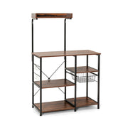 4-tier Kitchen Baker's Rack with Basket and 5 Hooks-Dark Brown-Baker’s Racks-DECOROLALA