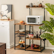 4-tier Kitchen Baker's Rack with Basket and 5 Hooks-Rustic Brown-Baker’s Racks-DECOROLALA