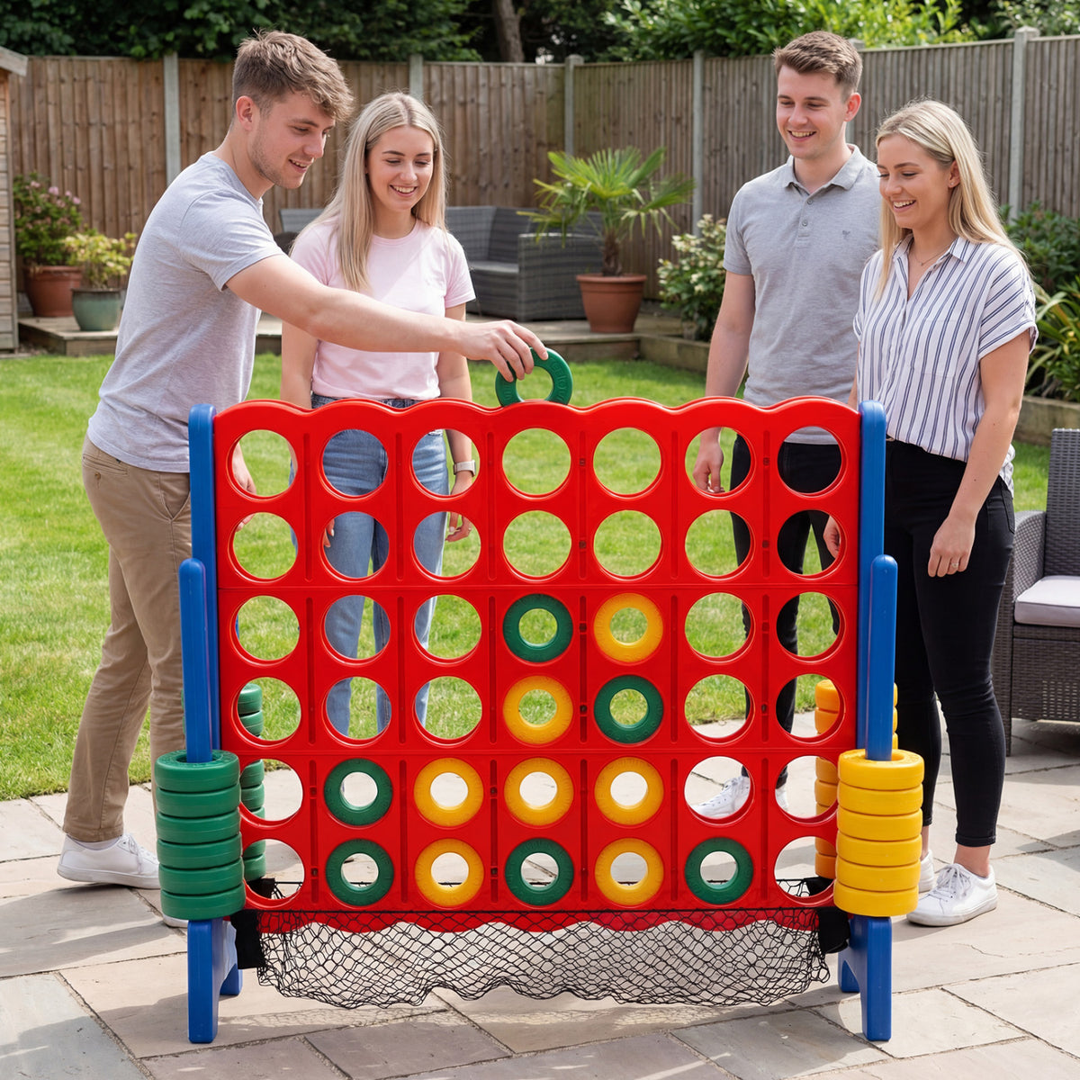 Jeu géant Puissance 4 avec filet de rangement - bleu