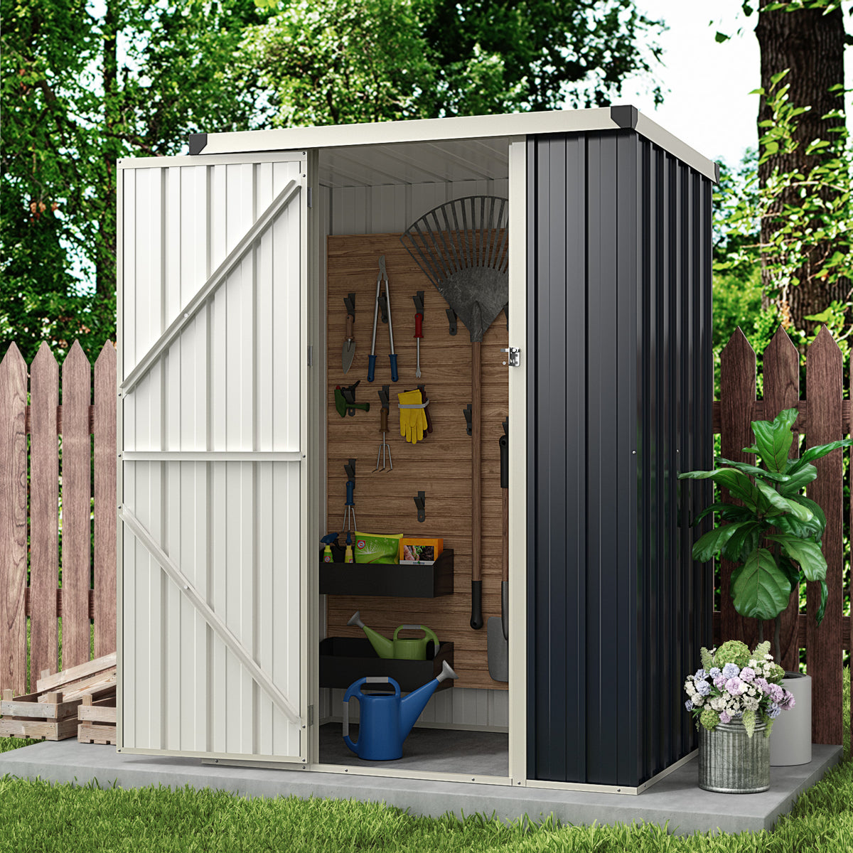 4 x 3 FT Metal Outdoor Storage Shed with Lockable Door-Gray-Sheds & Outdoor Storage-DECOROLALA