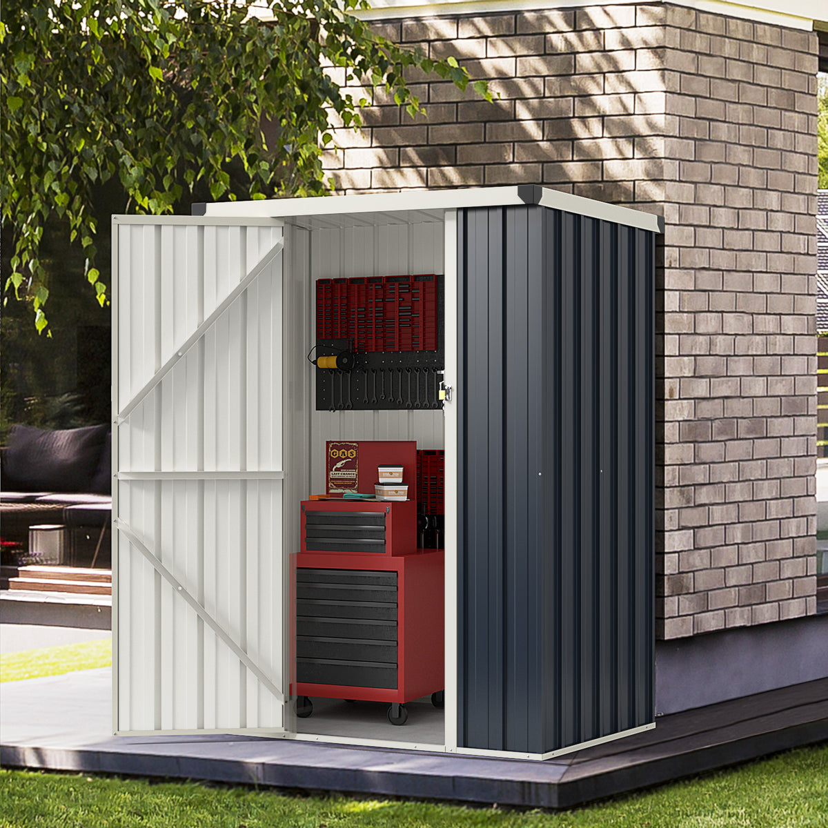 4 x 3 FT Metal Outdoor Storage Shed with Lockable Door-Gray-Sheds & Outdoor Storage-DECOROLALA