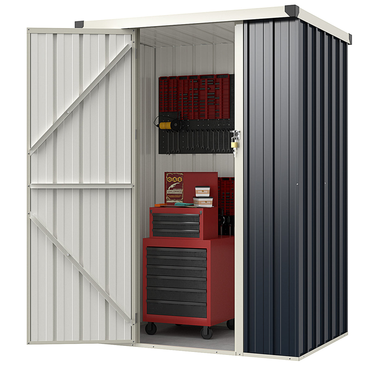 4 x 3 FT Metal Outdoor Storage Shed with Lockable Door-Gray-Sheds & Outdoor Storage-DECOROLALA