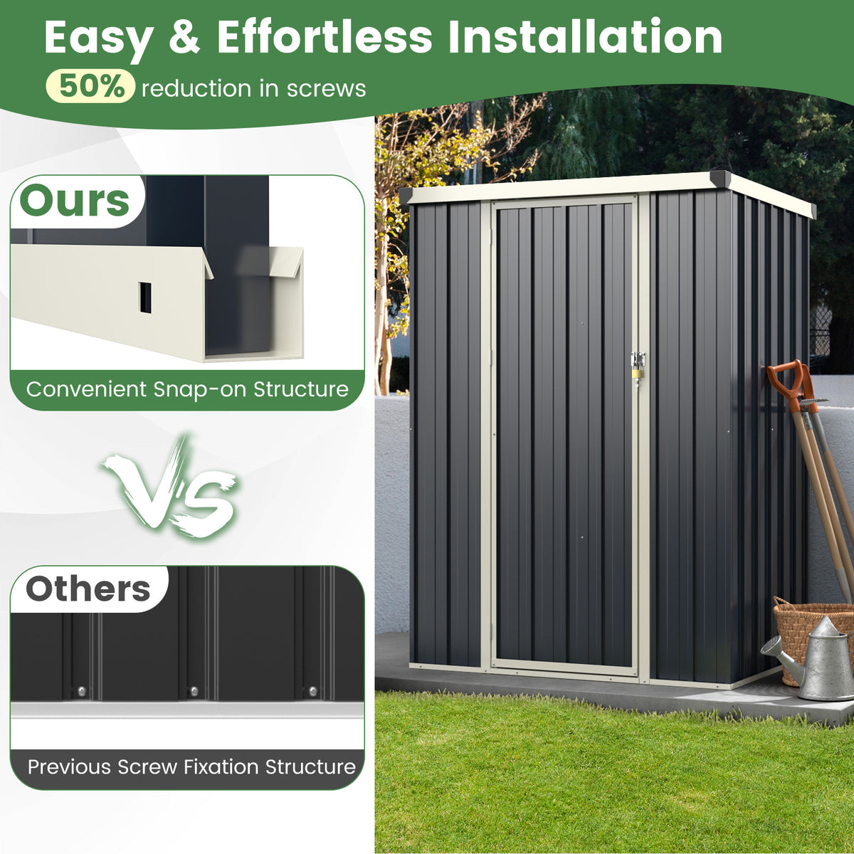 4 x 3 FT Metal Outdoor Storage Shed with Lockable Door-Gray-Sheds & Outdoor Storage-DECOROLALA