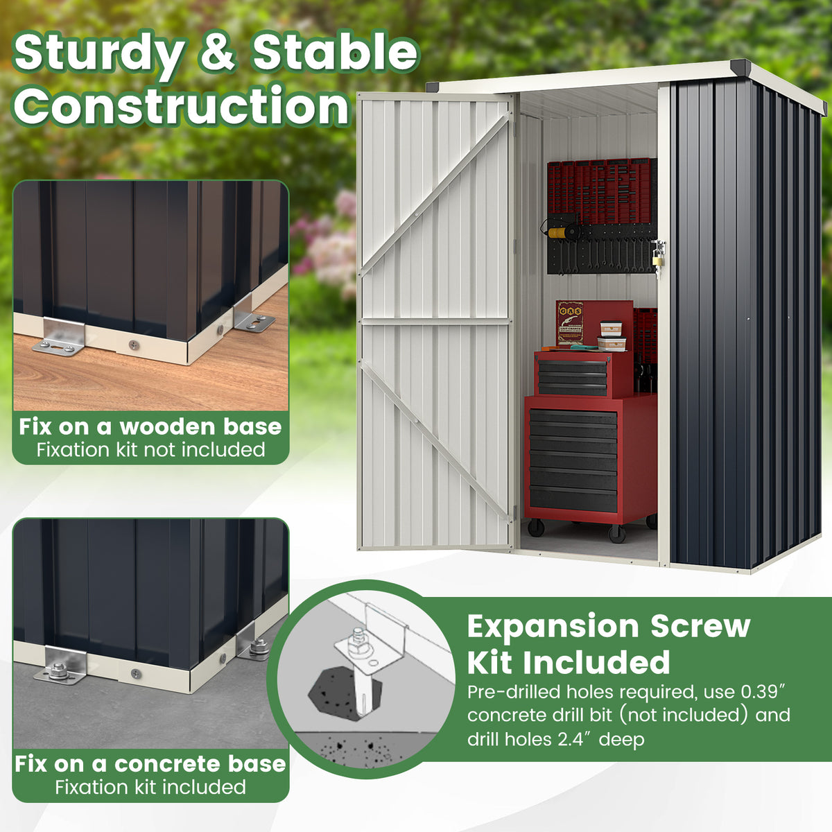 4 x 3 FT Metal Outdoor Storage Shed with Lockable Door-Gray-Sheds & Outdoor Storage-DECOROLALA