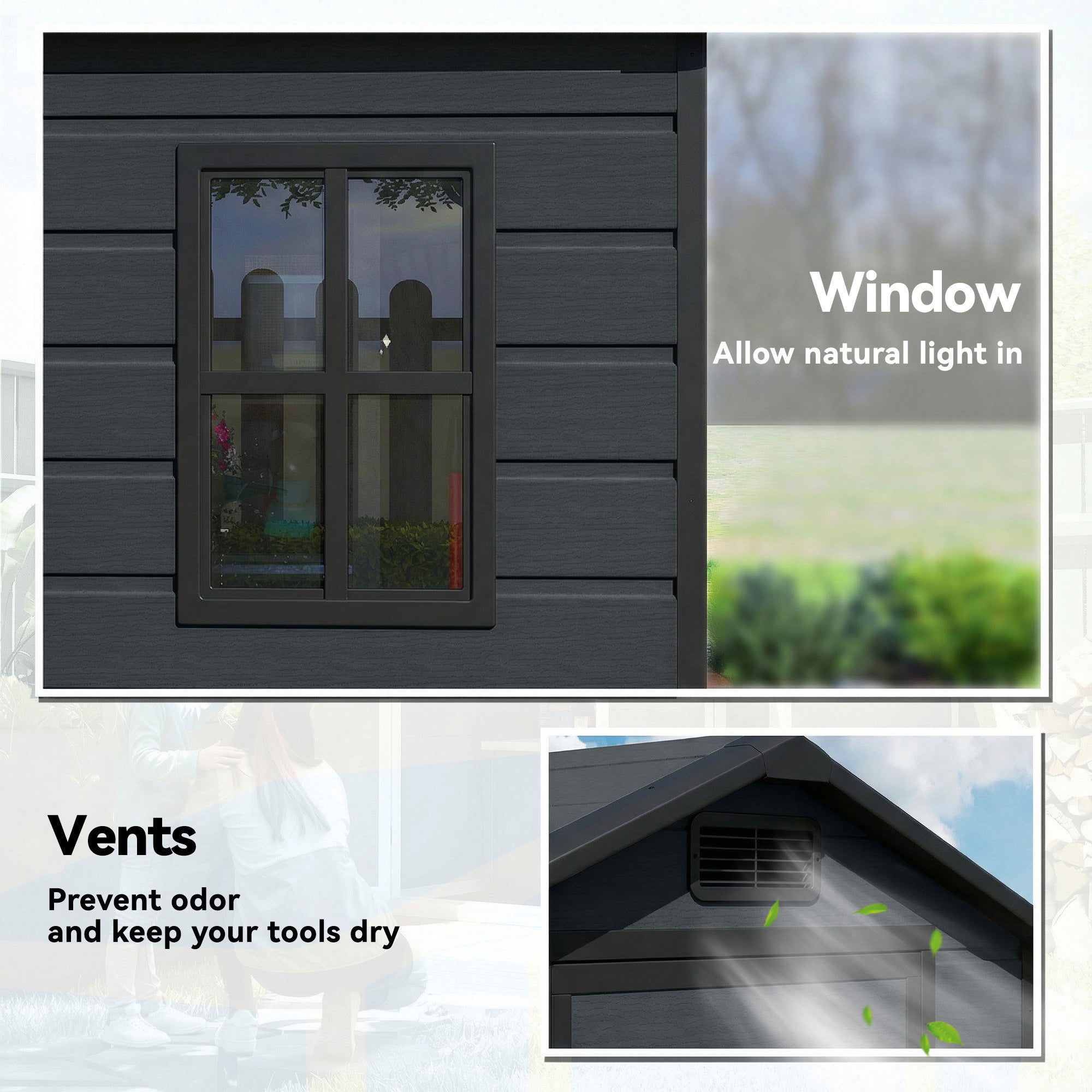 4' x 3' Plastic Garden Shed with Floor - Dark Grey-Patio & Garden > Lawn & Garden > Sheds-DECOROLALA