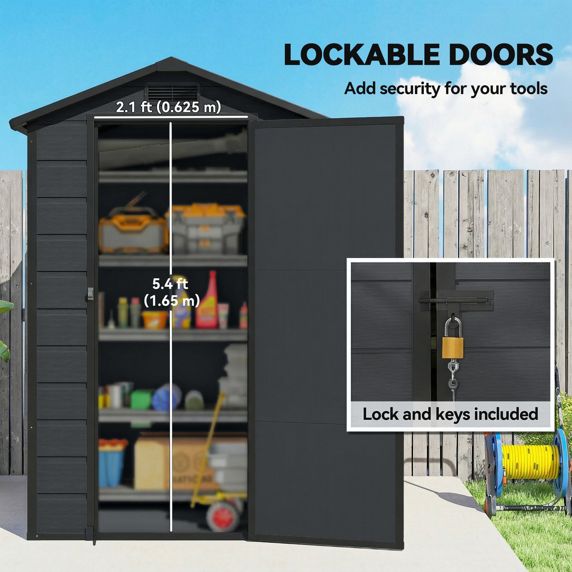 4' x 3' Plastic Garden Shed with Floor - Dark Grey-Patio & Garden > Lawn & Garden > Sheds-DECOROLALA