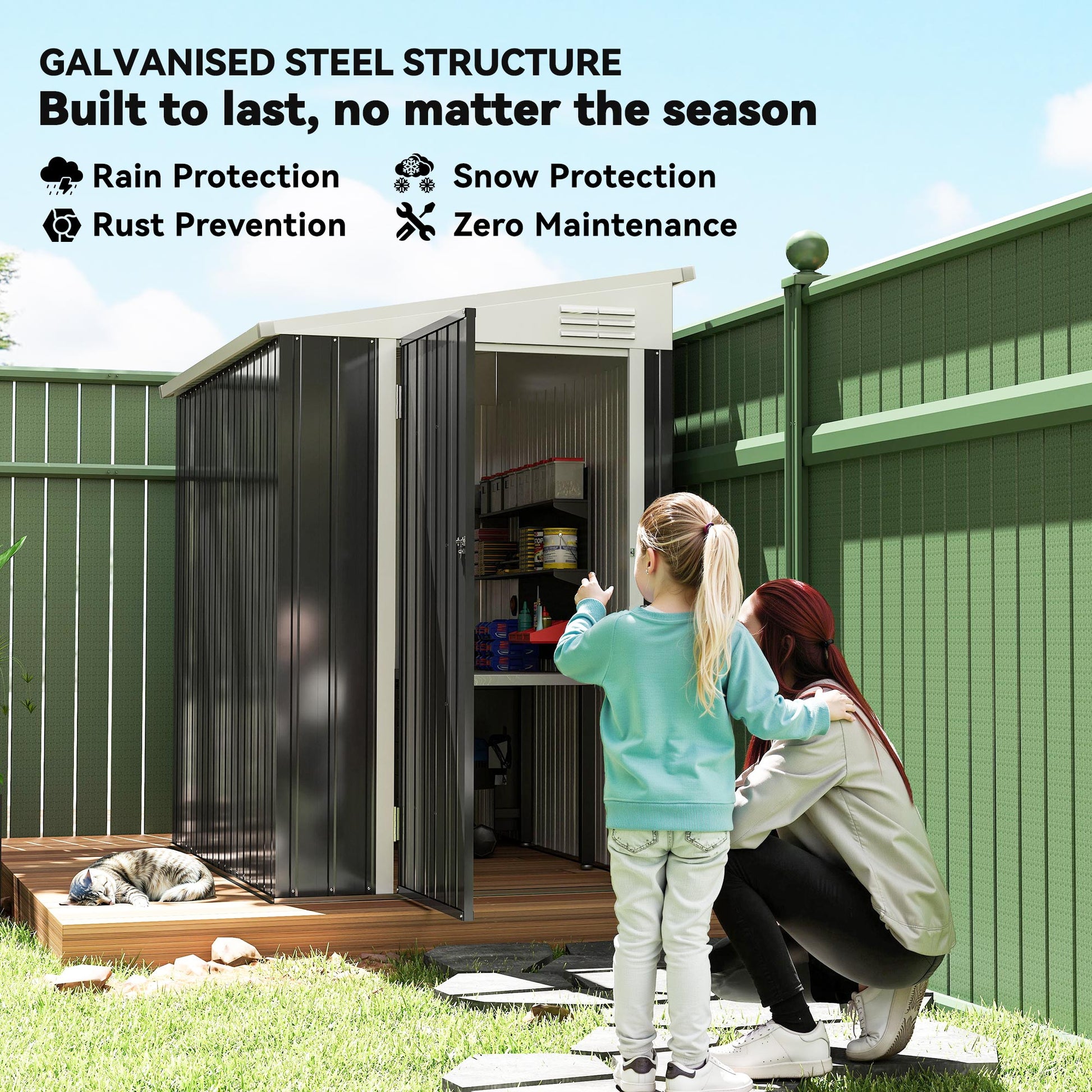 4' x 6' Lean-to Outdoor Metal Storage Shed - Dark Gray-Patio & Garden > Lawn & Garden > Sheds-DECOROLALA