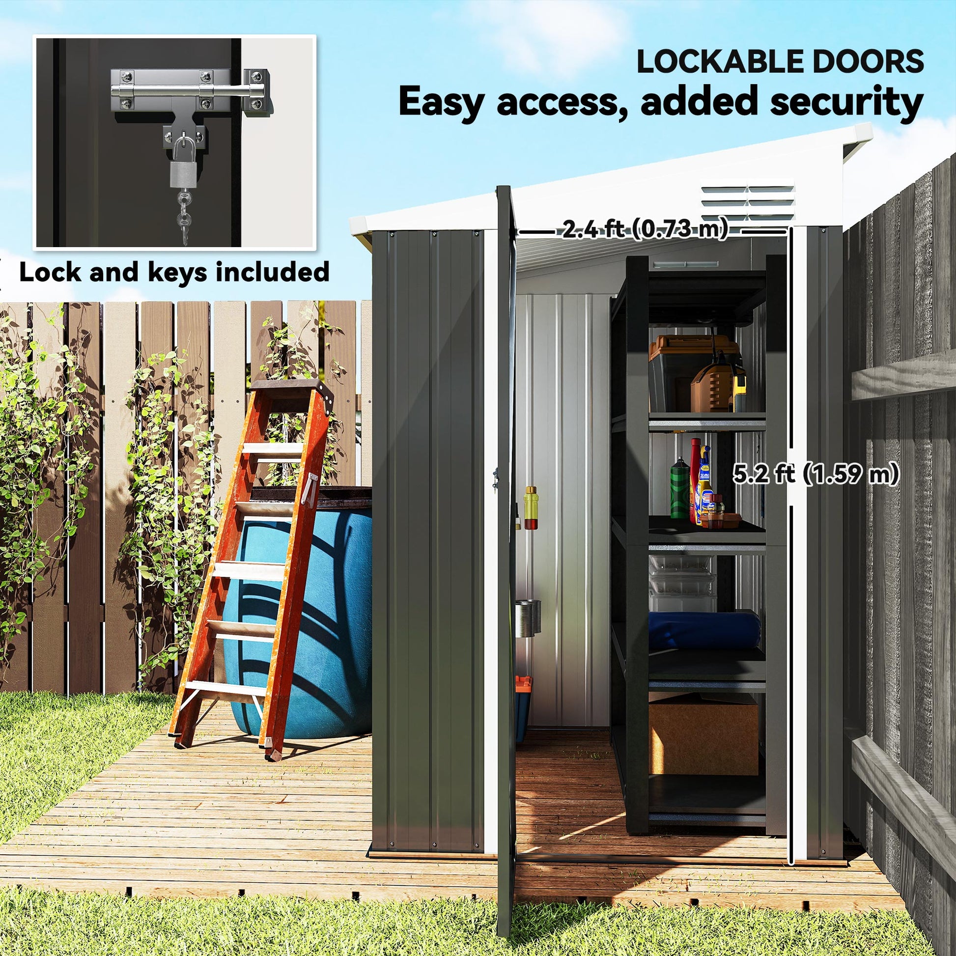4' x 6' Lean-to Outdoor Metal Storage Shed - Dark Gray-Patio & Garden > Lawn & Garden > Sheds-DECOROLALA