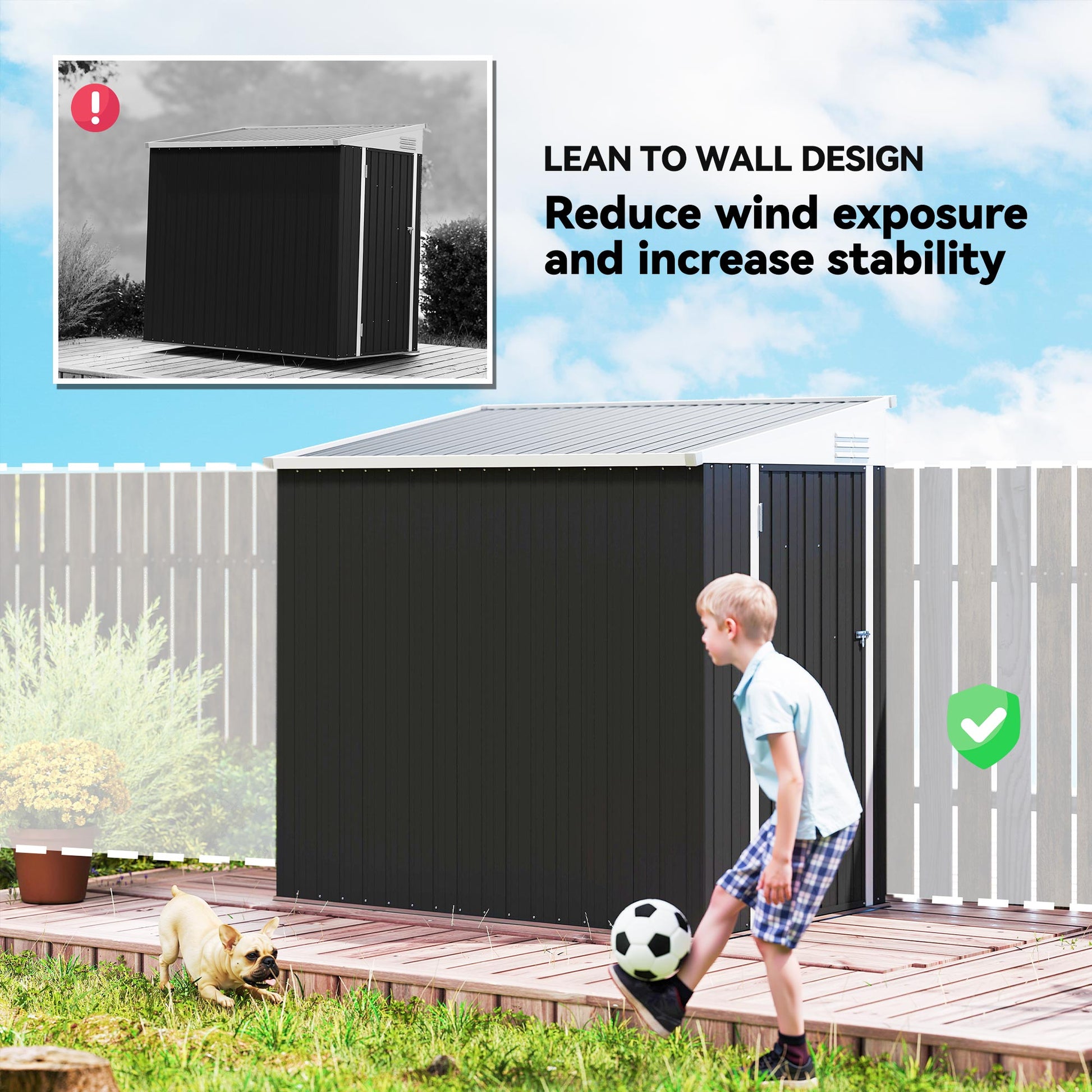 4' x 6' Lean-to Outdoor Metal Storage Shed - Dark Gray-Patio & Garden > Lawn & Garden > Sheds-DECOROLALA