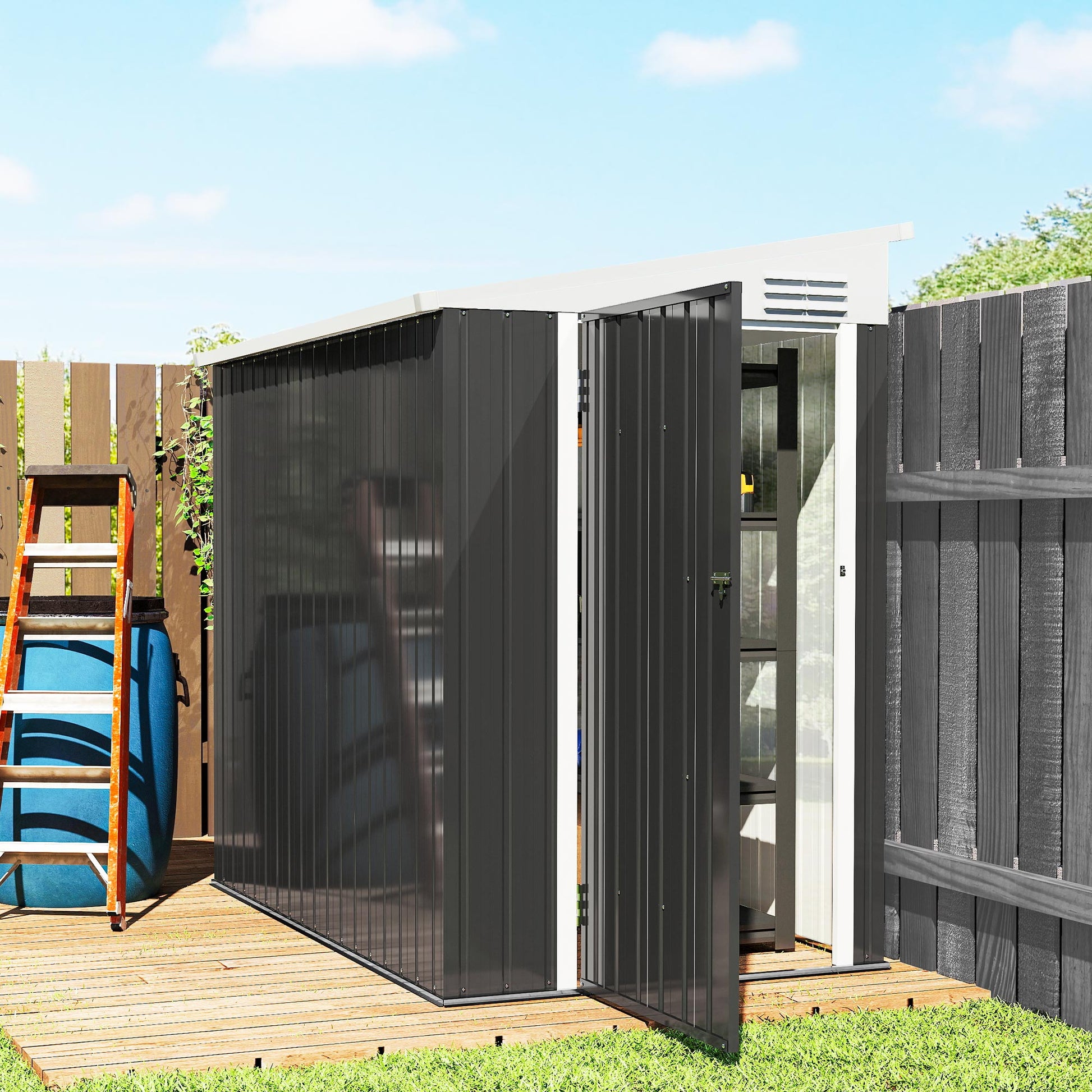 4' x 6' Lean-to Outdoor Metal Storage Shed - Dark Gray-Patio & Garden > Lawn & Garden > Sheds-DECOROLALA