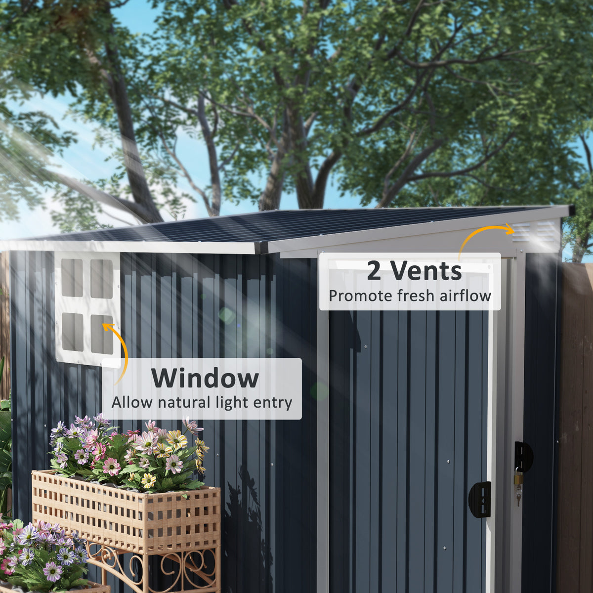 4' x 6' Outdoor Metal Storage Shed - Dark Grey-Storage Sheds-DECOROLALA