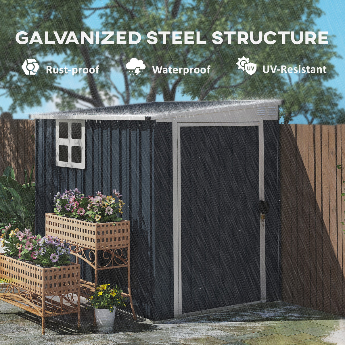 4' x 6' Outdoor Metal Storage Shed - Dark Grey-Storage Sheds-DECOROLALA