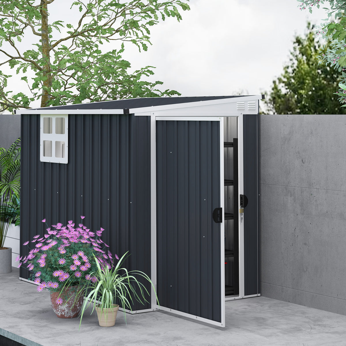 4' x 6' Outdoor Metal Storage Shed - Dark Grey-Storage Sheds-DECOROLALA