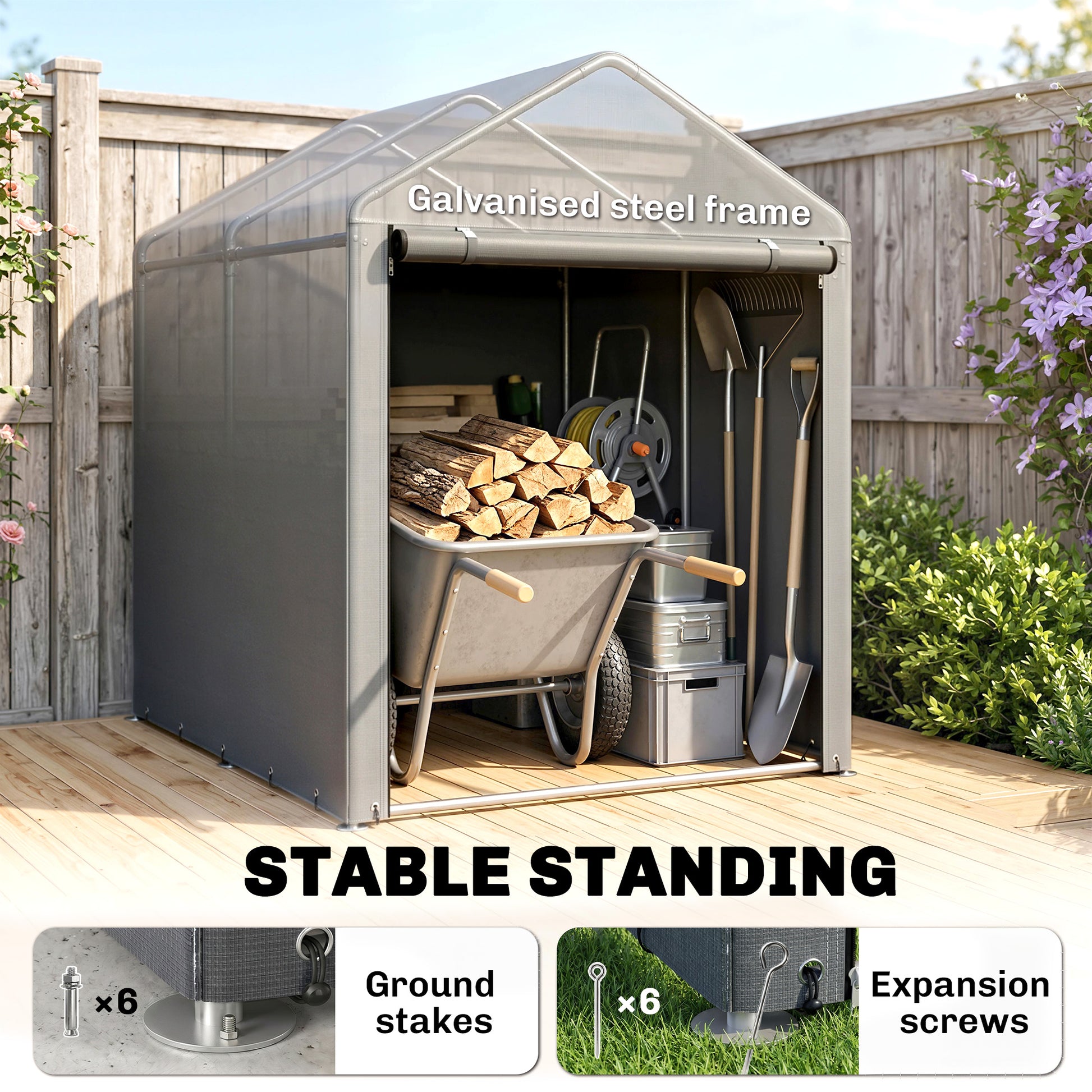 4' x 6' Outdoor Storage Shed Tent - Light Grey PE Cloth-Patio & Garden > Lawn & Garden > Sheds-DECOROLALA