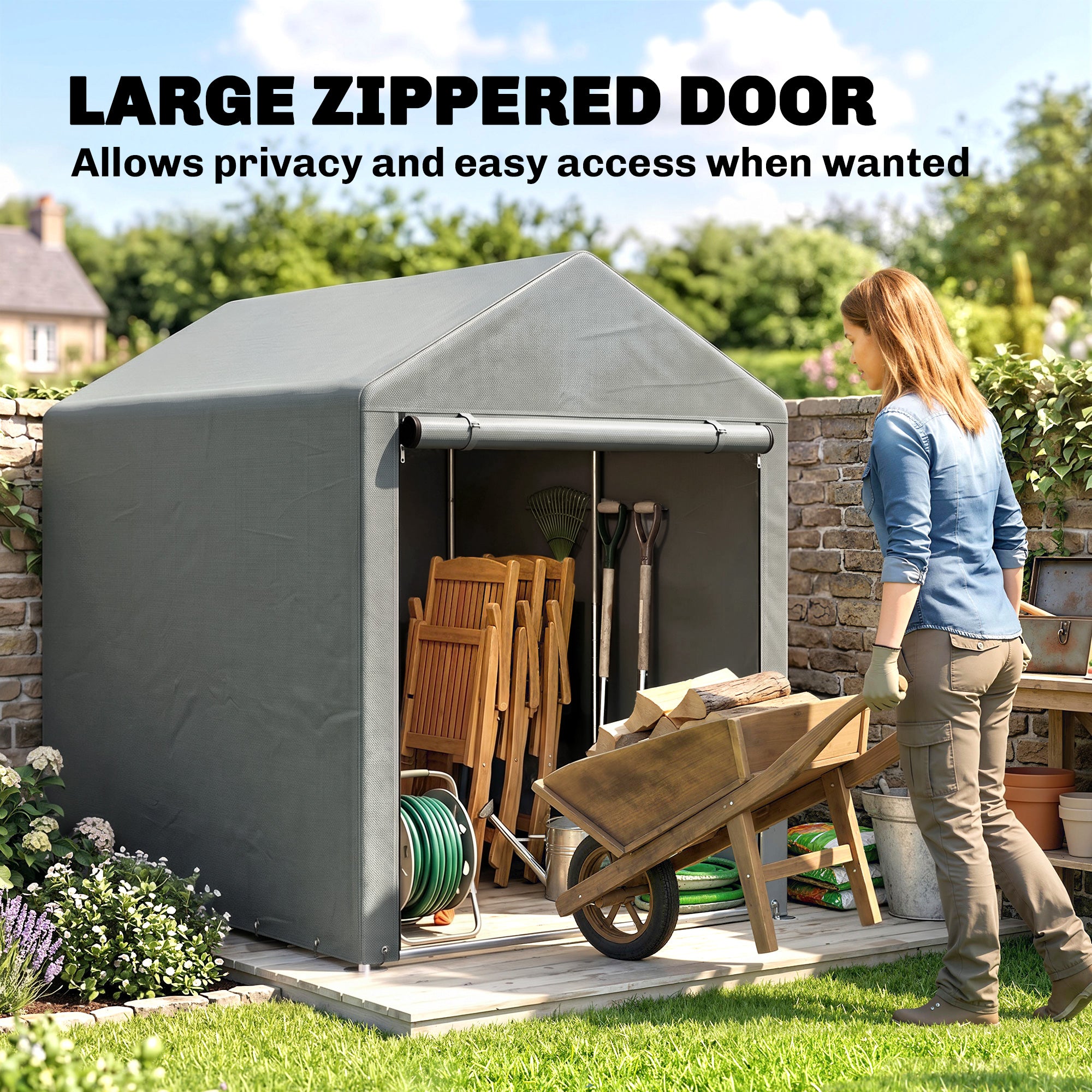4' x 6' Outdoor Storage Shed Tent - Light Grey PE Cloth-Patio & Garden > Lawn & Garden > Sheds-DECOROLALA