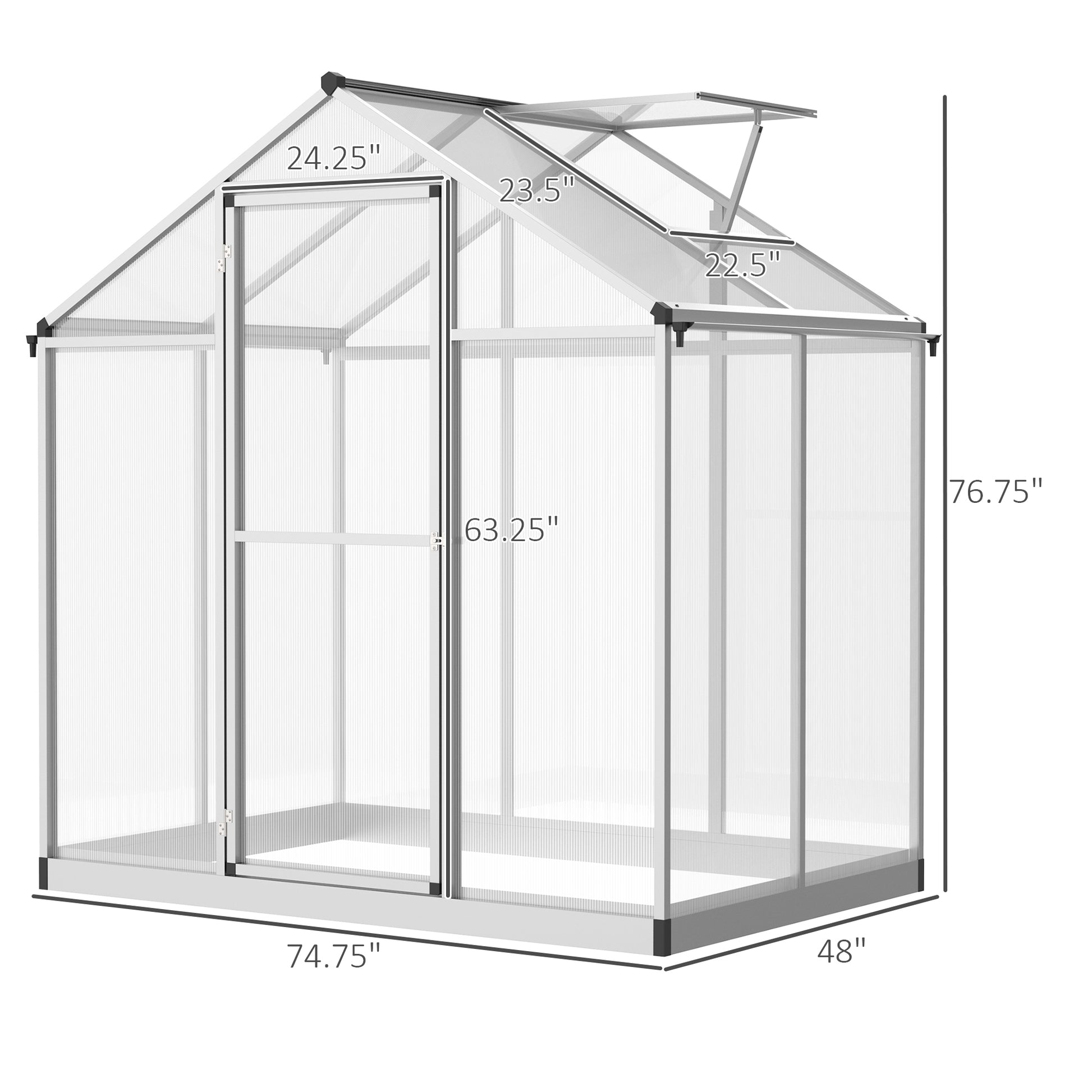 4' x 6.2' x 6.4' Walk-in Garden Greenhouse - Silver Aluminum-DECOROLALA