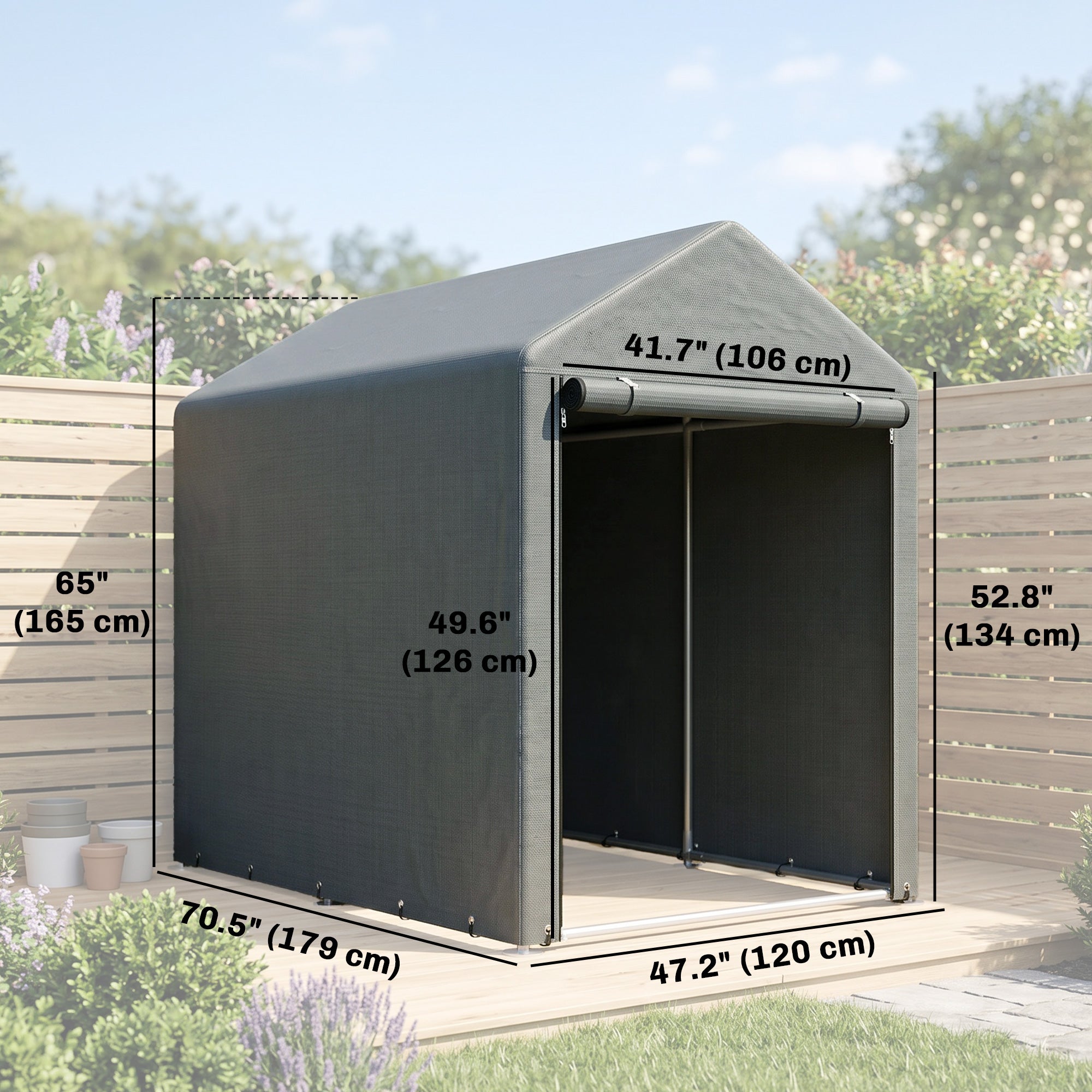 4 x 6ft Outdoor Storage Shed Tent - Dark Grey PE Steel-Patio & Garden > Lawn & Garden > Sheds > Portable Shed-DECOROLALA