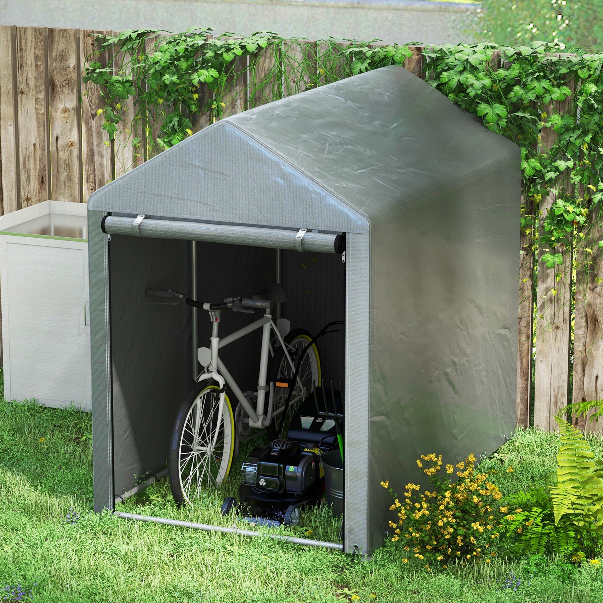 4 x 6ft Outdoor Storage Shed Tent - Dark Grey PE Steel-Patio & Garden > Lawn & Garden > Sheds > Portable Shed-DECOROLALA