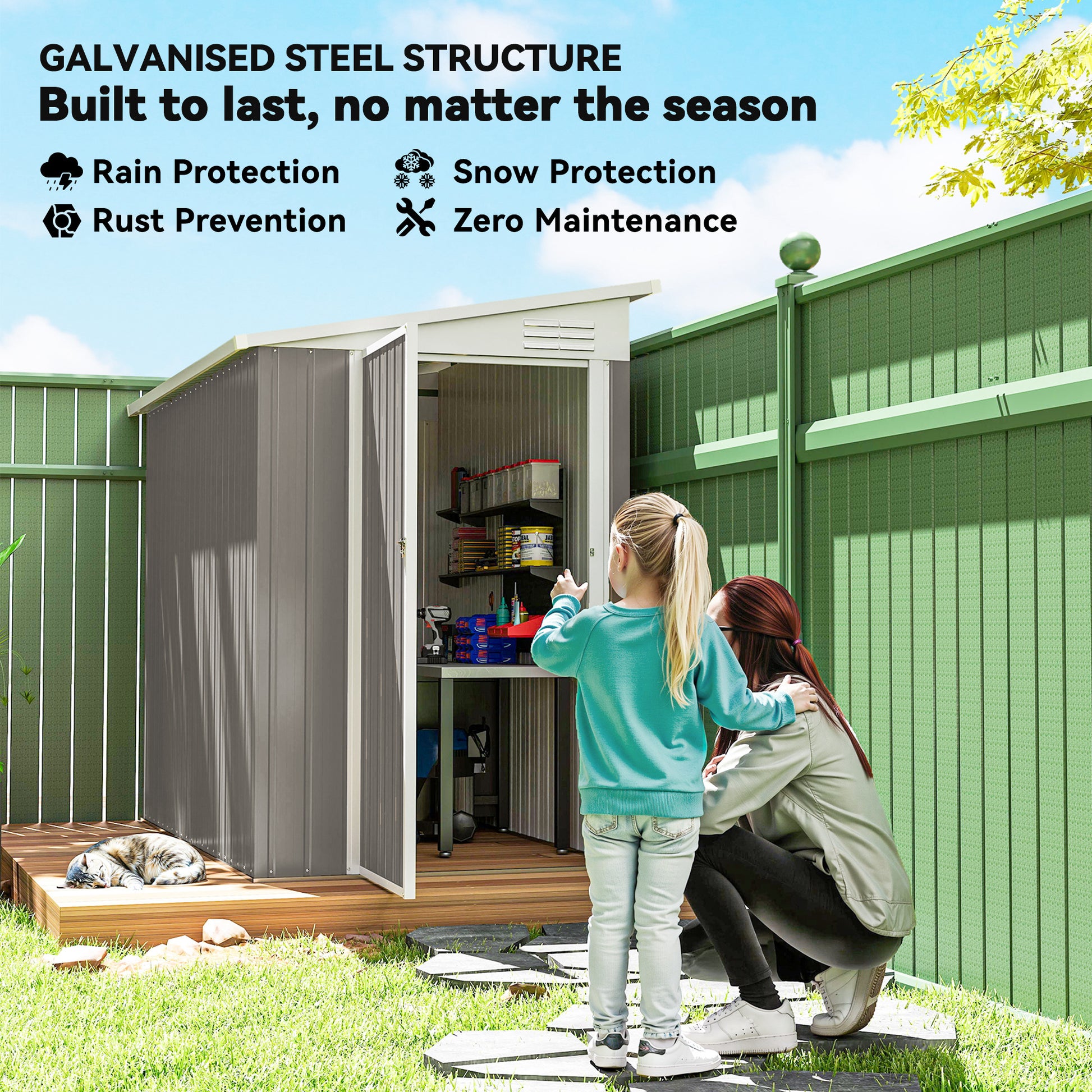 4' x 8' Lean-to Outdoor Metal Storage Shed - Light Grey-Patio & Garden > Lawn & Garden > Sheds-DECOROLALA
