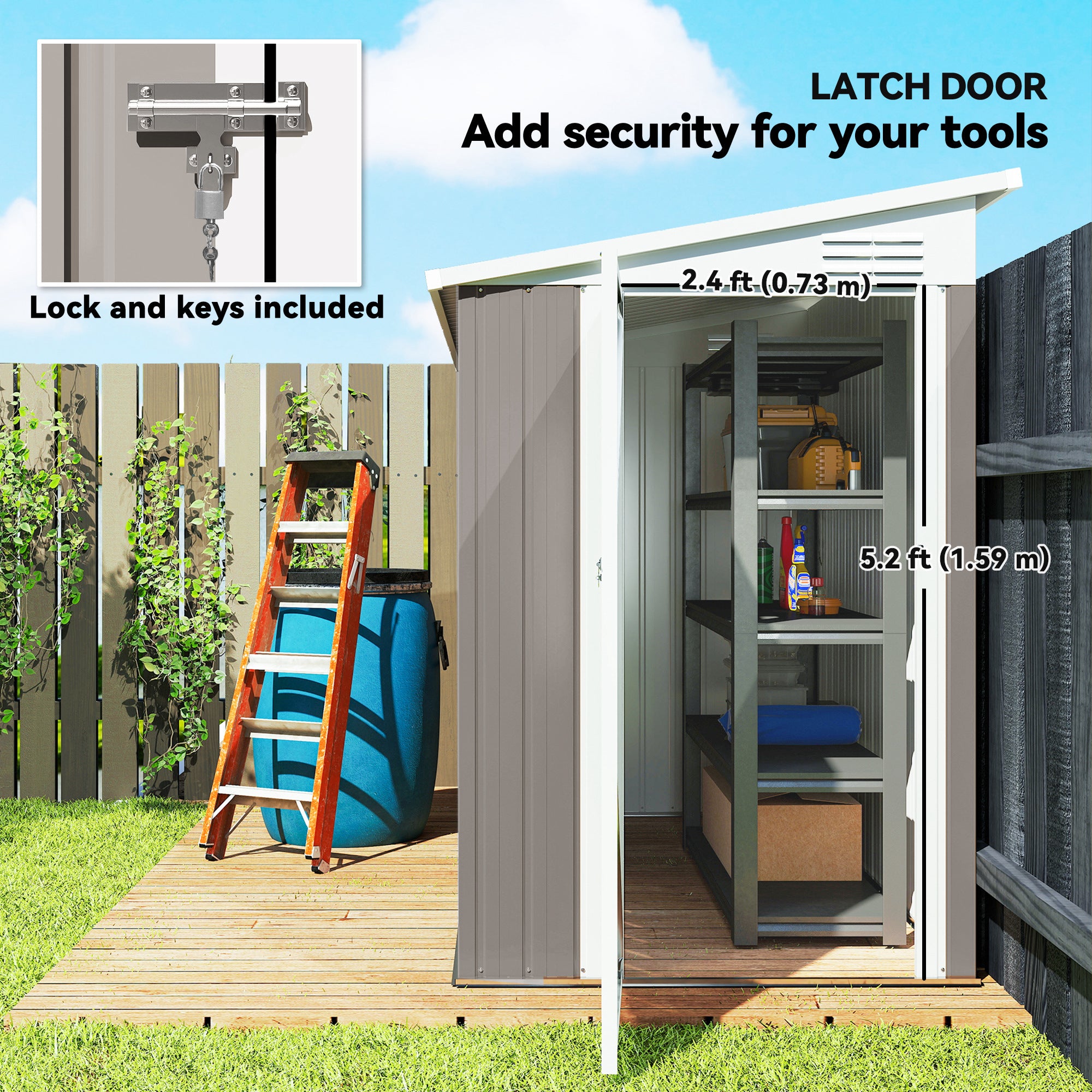 4' x 8' Lean-to Outdoor Metal Storage Shed - Light Grey-Patio & Garden > Lawn & Garden > Sheds-DECOROLALA