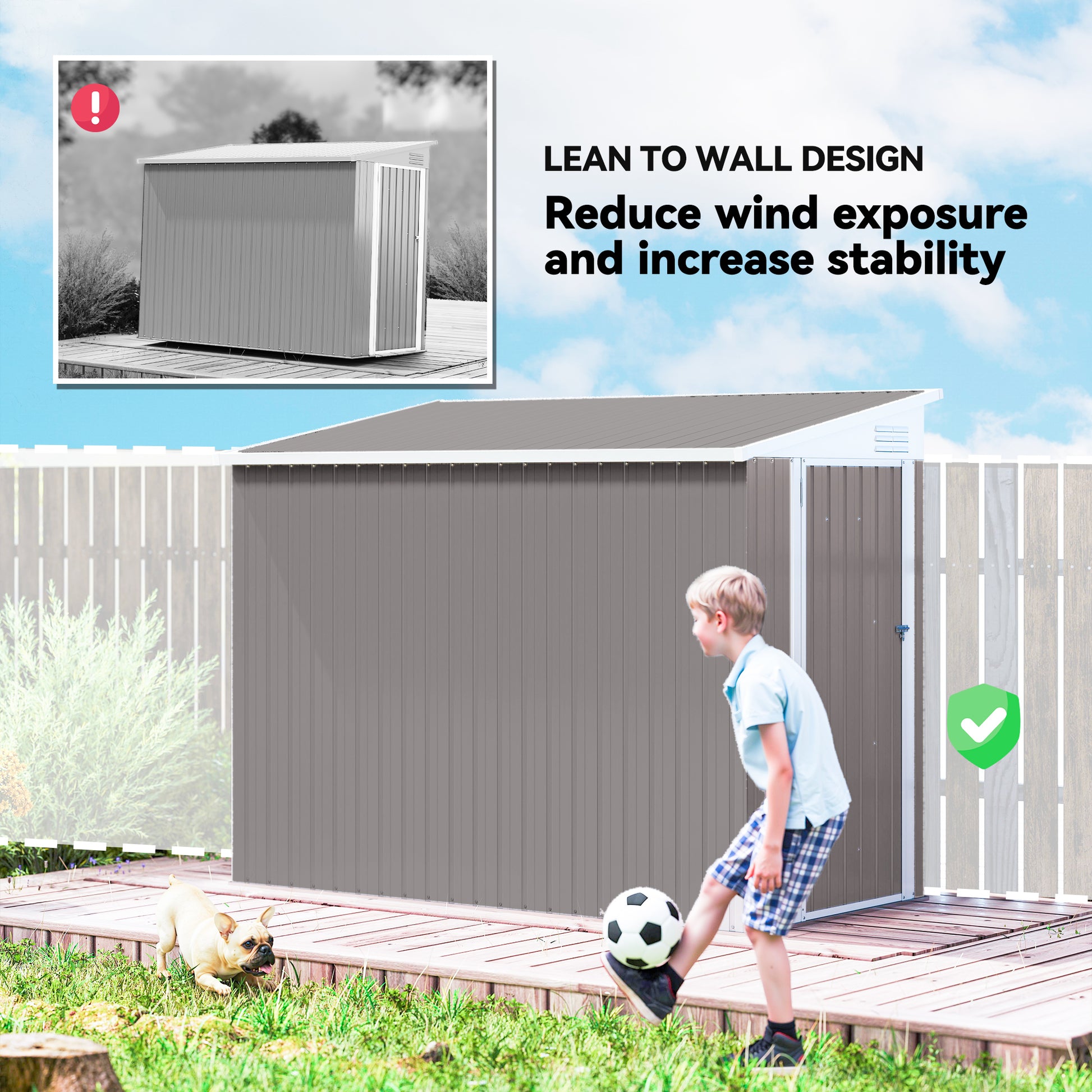 4' x 8' Lean-to Outdoor Metal Storage Shed - Light Grey-Patio & Garden > Lawn & Garden > Sheds-DECOROLALA