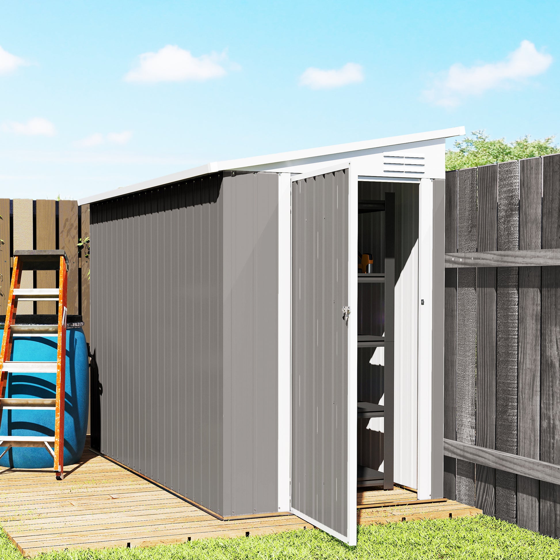 4' x 8' Lean-to Outdoor Metal Storage Shed - Light Grey-Patio & Garden > Lawn & Garden > Sheds-DECOROLALA